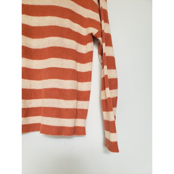 Easel Womens S Sweater Orange Tan Stripe Long Sleeve 100% Cotton Crew Neck Soft - Picture 3 of 6